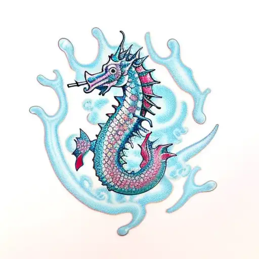 sea horse with dragon scales tattoo design idea