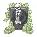Incorporate a briefcase with stacks of money and a skull wearing a suit, symbolizing the business aspect of your life as a gang leader tattoo design idea