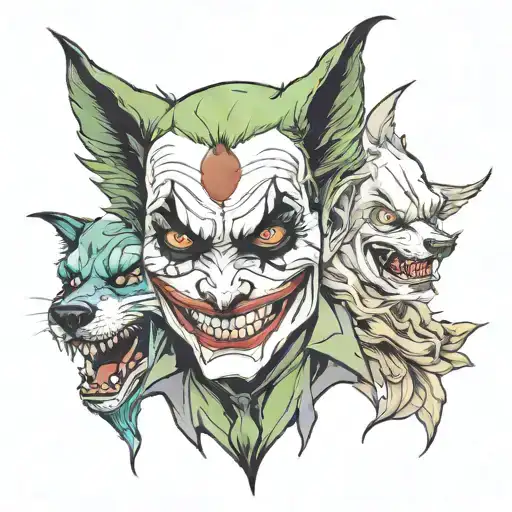 joker and wolf face tattoo design idea