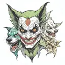 joker and wolf face tattoo design idea