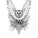 flying barn owl tattoo design idea