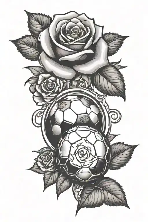 half Soccer ball and rose with the stem saying "jogo bonito" as the stem of the flower tattoo design idea