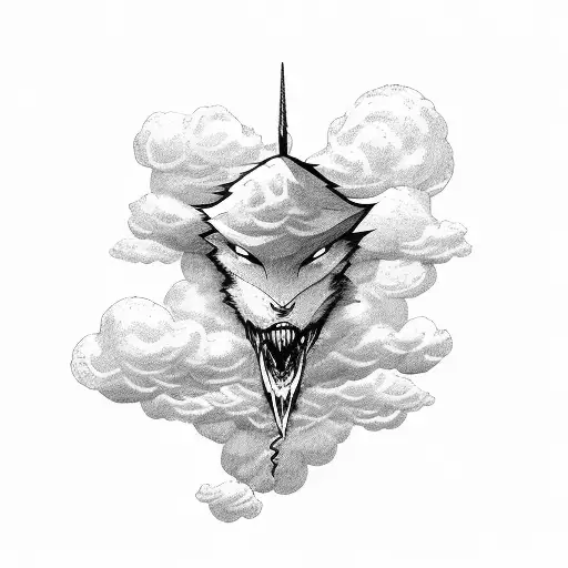 A X with clouds and lightning  tattoo design idea