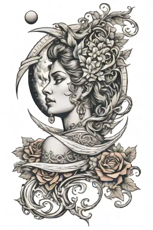 Greek Goddess Nyx greek mythology symbol moon tattoo design idea