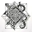 millenium puzzle from yugioh with the dates 06/04/08 and 04/09/24 underneath it tattoo design idea