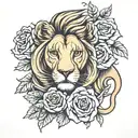 mother lion with roses tattoo design idea
