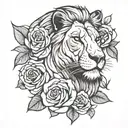 mother lion with roses tattoo design idea