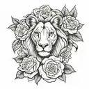 mother lion with roses tattoo design idea