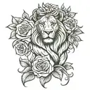 mother lion with roses tattoo design idea