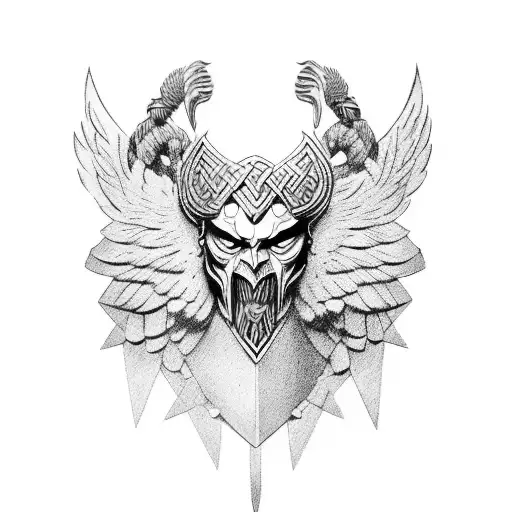 Norse mythology valkyrie warrior tattoo design idea