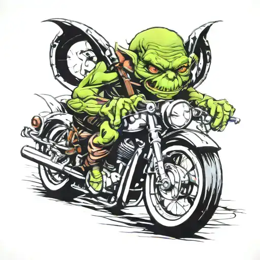 awesome goblin motorcycle speeding tattoo design idea