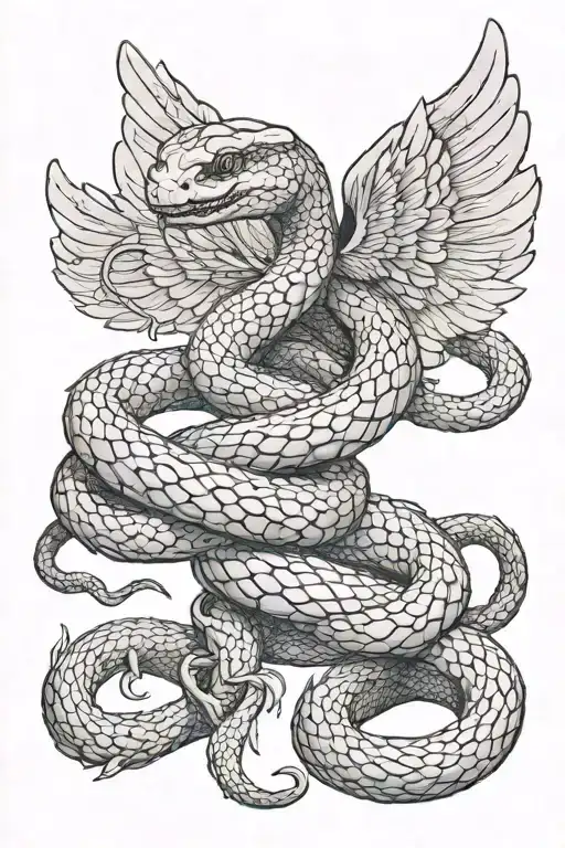 snake wrapped around old school syring with wings spread tattoo design idea