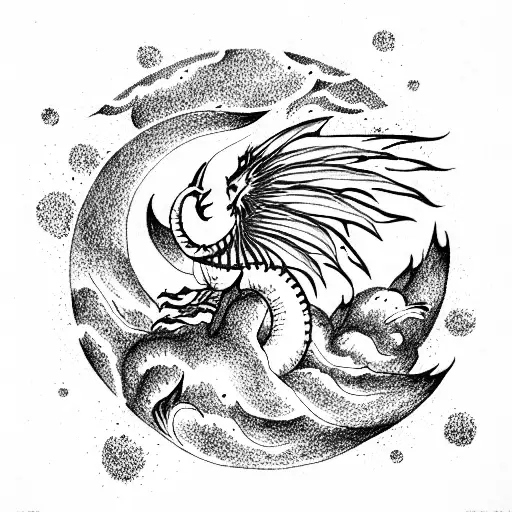 moon dragon with wide wings tattoo design idea