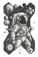 space, stars, futurism, astronaut, spaceship tattoo design idea