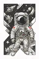 space, stars, futurism, astronaut, spaceship tattoo design idea