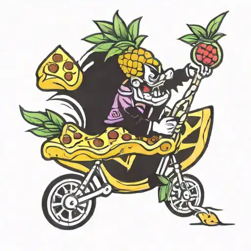 pineapple riding pizza slice tattoo design idea