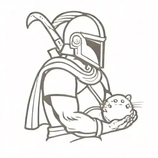 Spartan soldier holding hands with hamster tattoo design idea