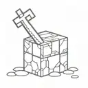 minecraft stone block with a sword piercing tattoo design idea