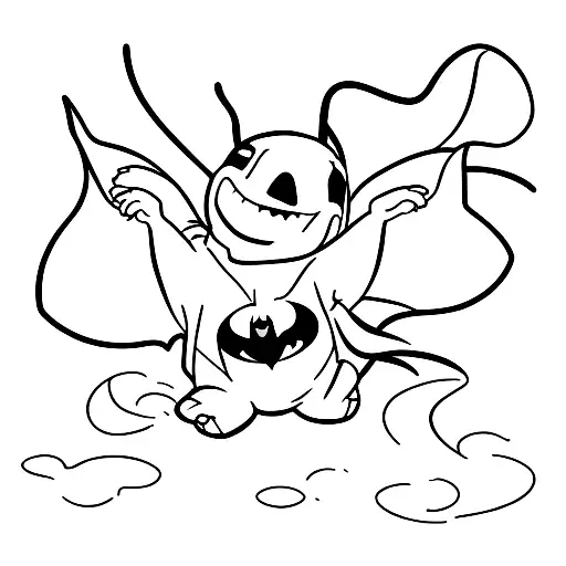 happy stitch in Batman costume  tattoo design idea