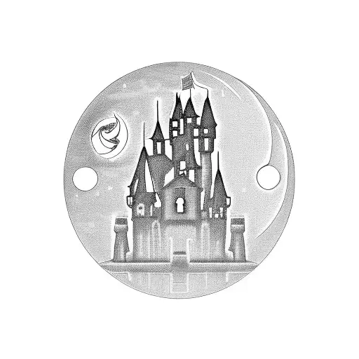 castle with a moon simple agrogoth tattoo design idea