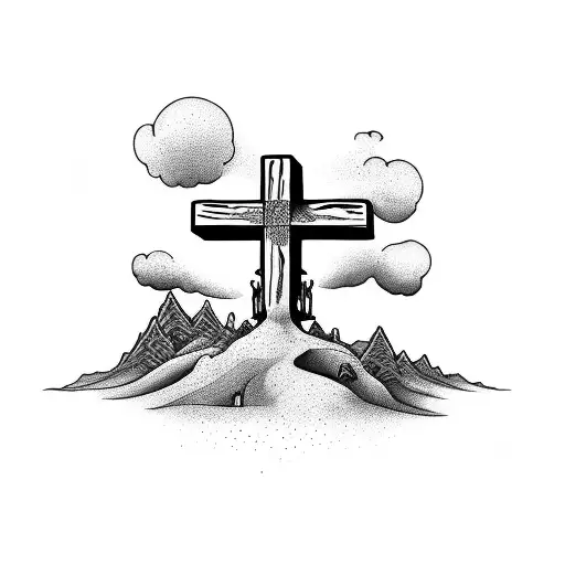 3 crosses on the hill 1/2 sleeve tattoo design idea
