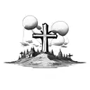 3 crosses on the hill 1/2 sleeve tattoo design idea
