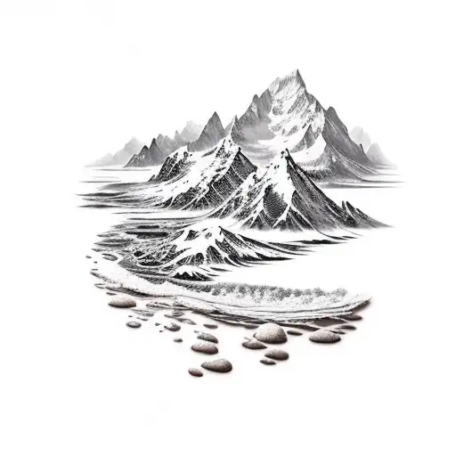 Mountain and Ocean Scene tattoo design idea