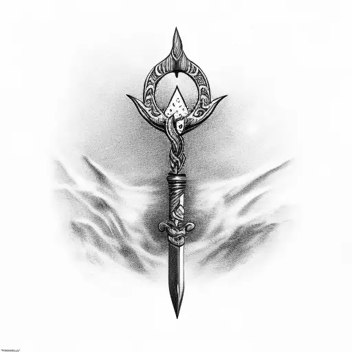 Siren holding a trident with a head impaled on it tattoo design idea
