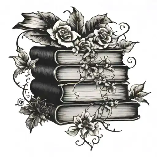 books and delicate floral vine with quotes and imagery from my favorite books coming off the pages tattoo design idea