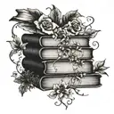 books and delicate floral vine with quotes and imagery from my favorite books coming off the pages tattoo design idea