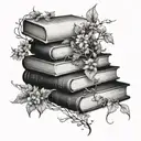 books and delicate floral vine with quotes and imagery from my favorite books coming off the pages tattoo design idea