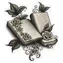 books and delicate floral vine with quotes and imagery from my favorite books coming off the pages tattoo design idea