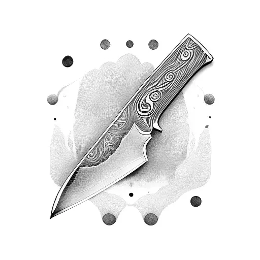 A chef's knife surrounded by various cooking utensils tattoo design idea