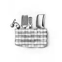 A chef's knife surrounded by various cooking utensils tattoo design idea