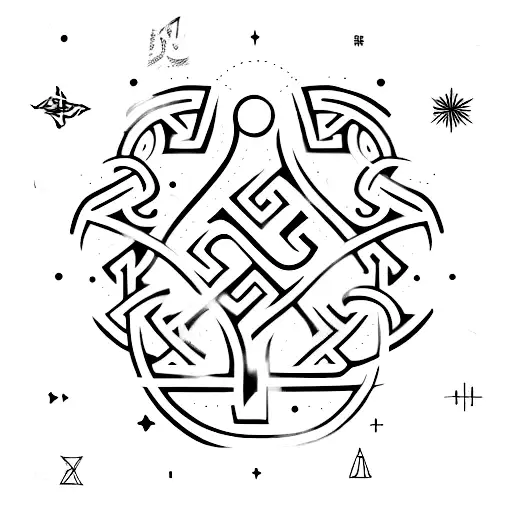 A minimalist tattoo of a Viking rune combined with a constellation, representing the client's interest in ancient civilizations and astronomy. tattoo design idea