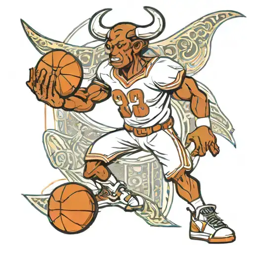 Texas Longhorn Football player holding a soccer ball in one hand and a basketball in the other, wearing a pair of Jordan shoes tattoo design idea