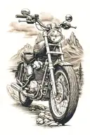 motor bike with mountain landscape tattoo design idea