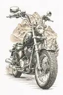 motor bike with mountain landscape tattoo design idea