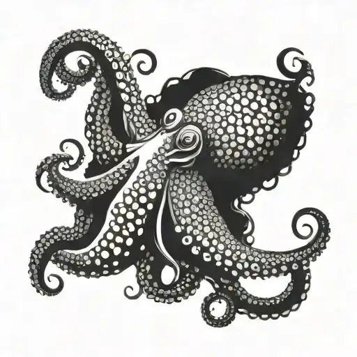 An imposing octopus in a symmetrical pose facing the viewer. tattoo design idea