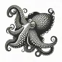 An imposing octopus in a symmetrical pose facing the viewer. tattoo design idea