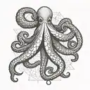 An imposing octopus in a symmetrical pose facing the viewer. tattoo design idea
