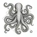 An imposing octopus in a symmetrical pose facing the viewer. tattoo design idea