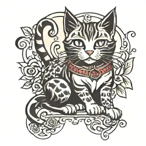 lucky 13 cat sitting tattoo design idea