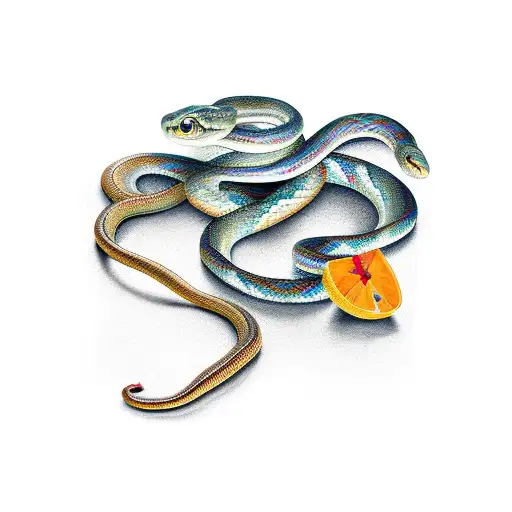 snake &  bitten apple tattoo design idea