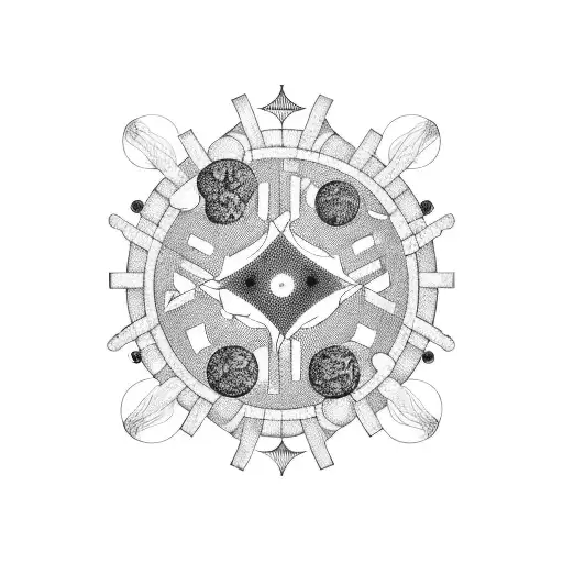 A blackwork tattoo of a viral structure combined with a microbiology symbol tattoo design idea