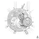 A sketch-style tattoo of a microscope with bacteria and viruses inside tattoo design idea