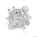 A sketch-style tattoo of a microscope with bacteria and viruses inside tattoo design idea