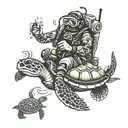 scuba diver and turtle tattoo design idea
