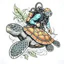 scuba diver and turtle tattoo design idea