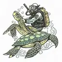 scuba diver and turtle tattoo design idea